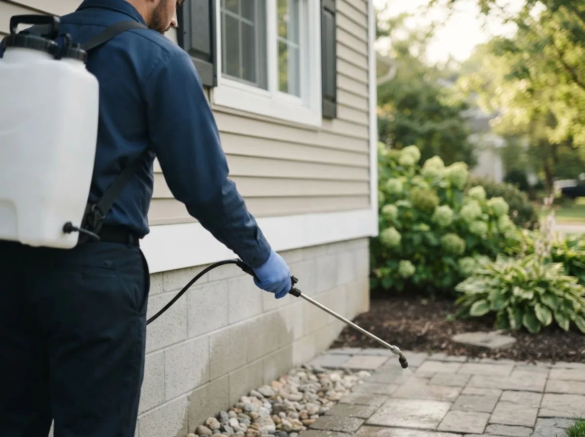Pest control technician inspecting a home in Mehoopany, PA